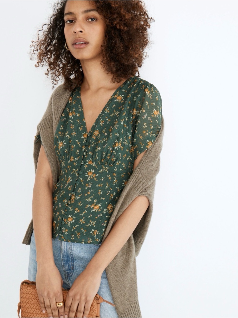 Madewell | Silk Evie Tie-Sleeve Top in Fresh Sprigs
